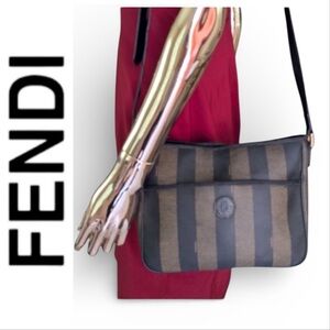 FENDI Black and Taupe Striped Crossbody or Shoulder Bag VTG